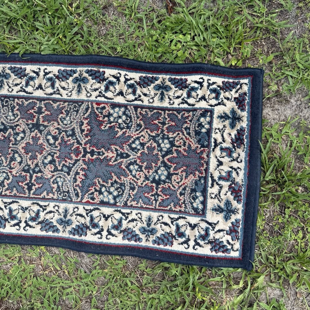 Vintage Turkish Runner Rug L 6'8.5" x W 1'10.5" Navy Blue, Multi-color Design - Picture 8 of 16